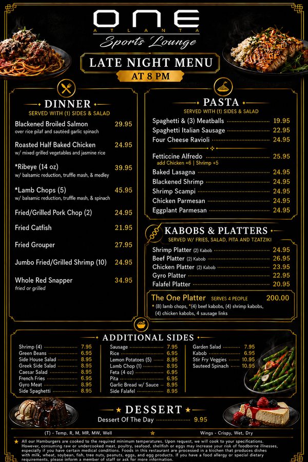 ONE Atlanta — Food menu